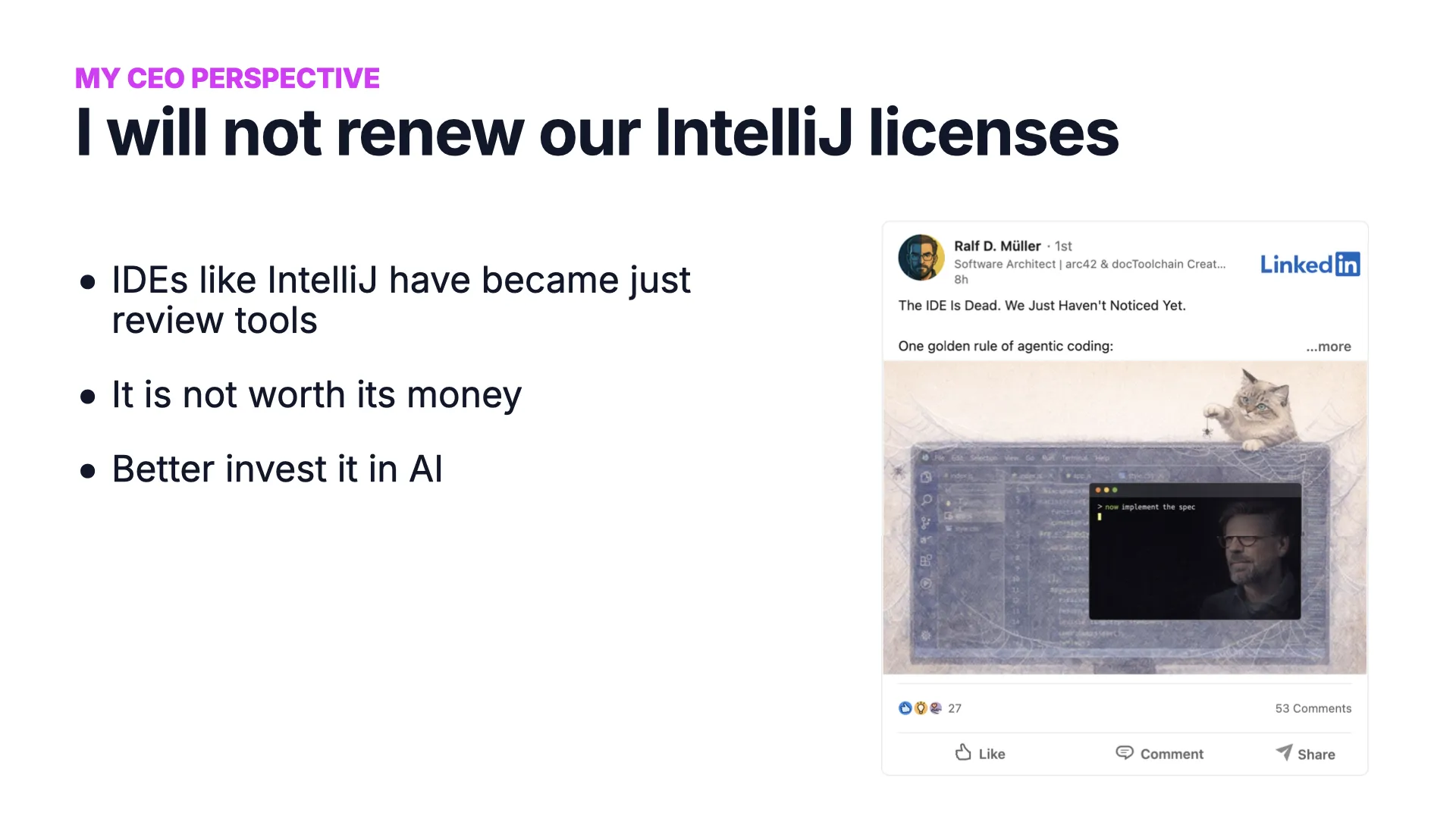 Slide 30: Not renewing IntelliJ licenses