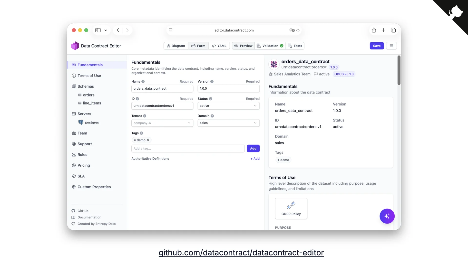 Slide 32: Data Contract Editor