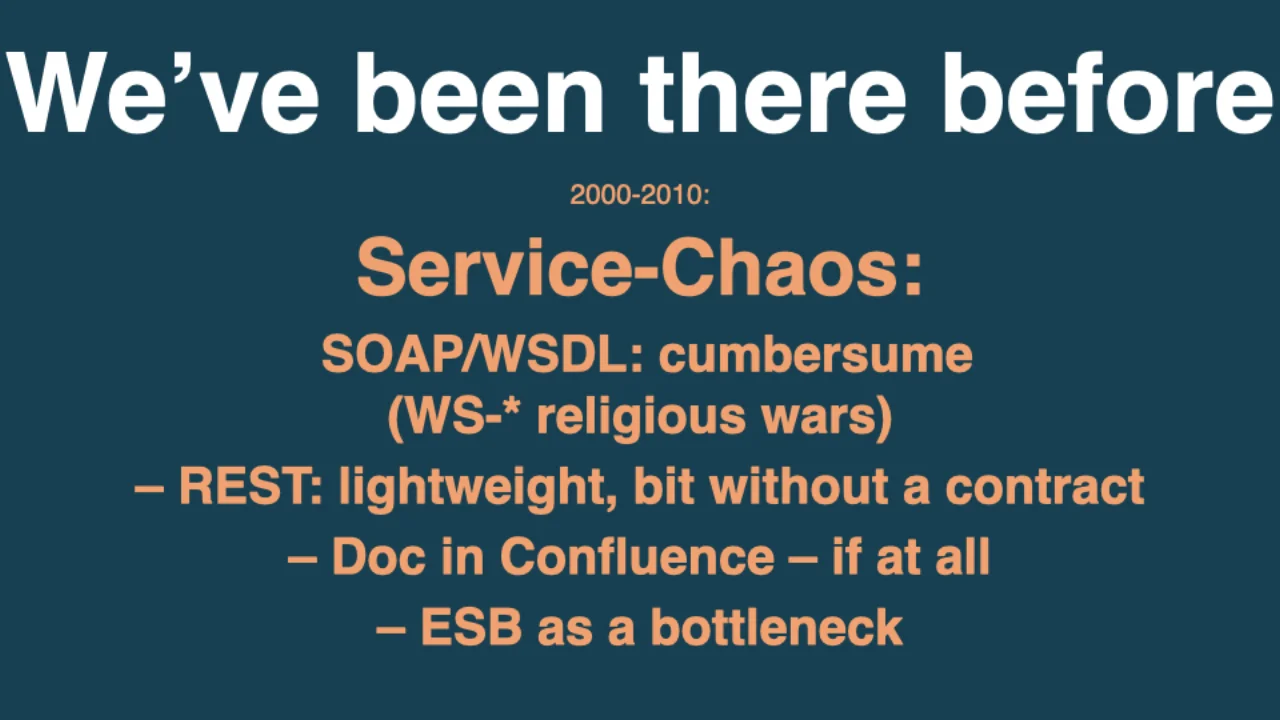 2000-2010: Service-Chaos -- SOAP/WSDL, REST ohne Contracts, Doku in Confluence