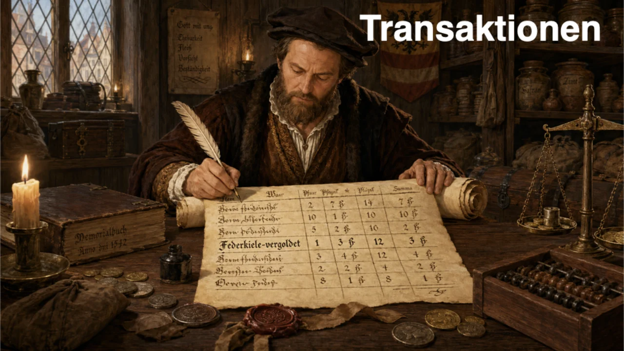 Medieval merchant recording transactions