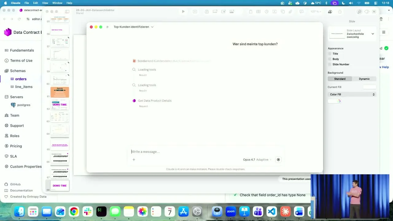 Live demo: Claude agent searching the data marketplace for the right data product to answer 'who are my top customers?'