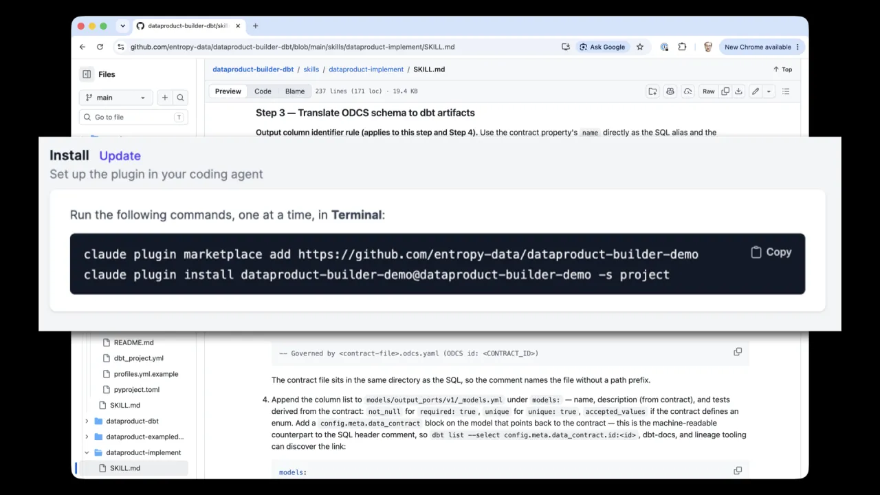Installing the data product builder as a plugin in Claude