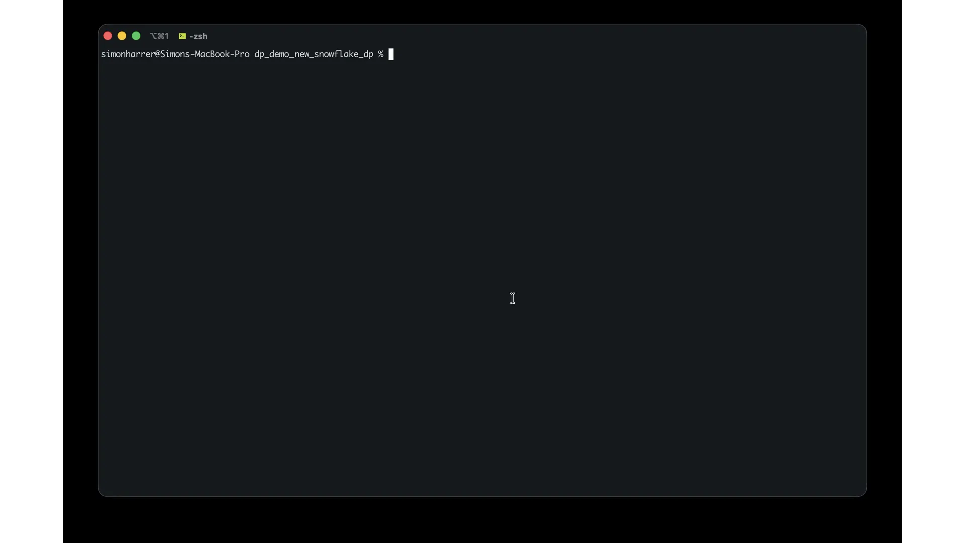 A terminal opened in a dp_demo_new_snowflake_dp project, ready for a coding agent to build a data product on Snowflake from a contract