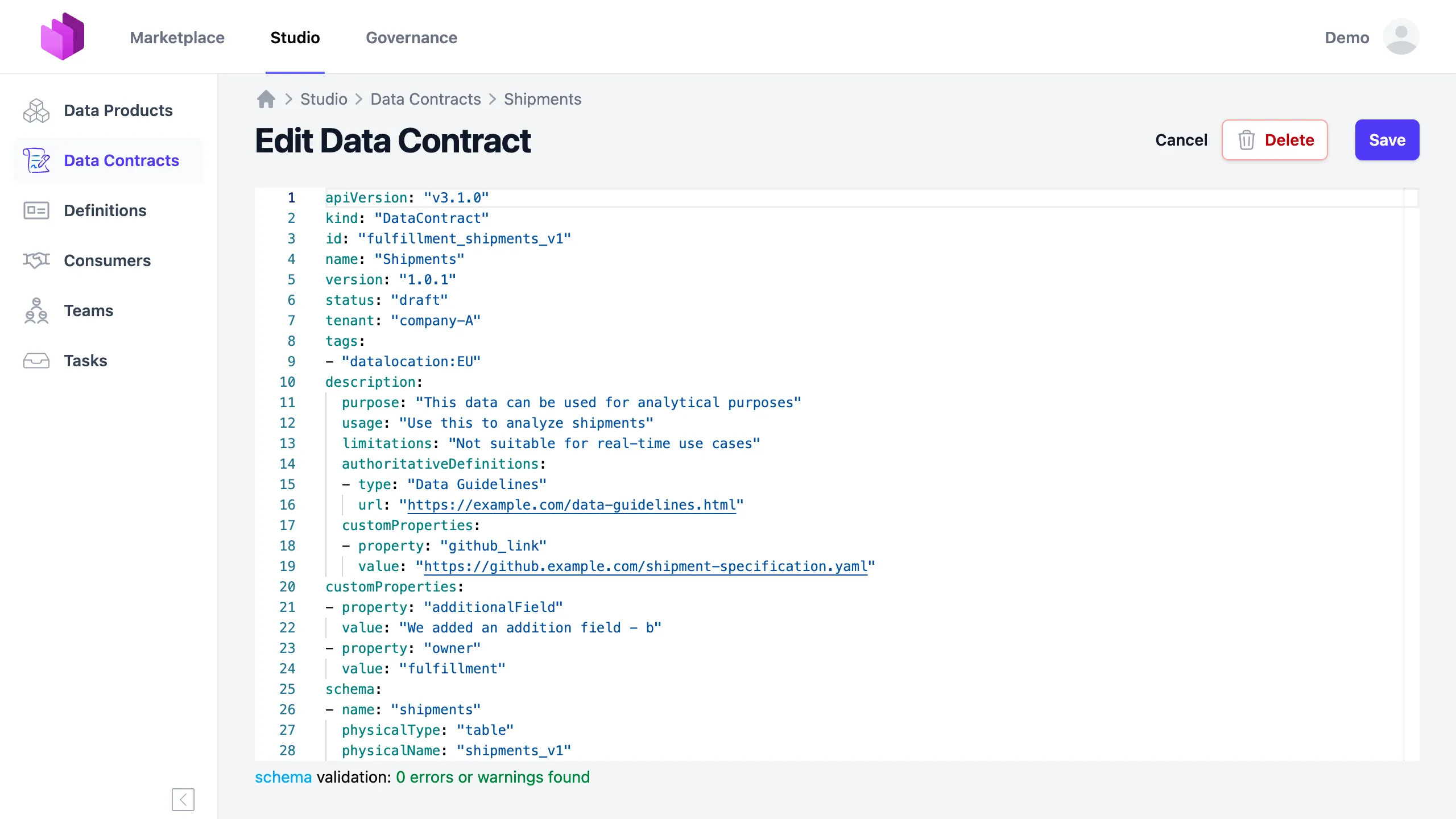 Entropy Data with native ODCS support